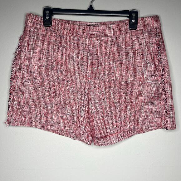Banana Republic Women's Tweed Frayed Trim High-Rise Shorts Pink Red Sz 8 Preppy - Picture 1 of 8